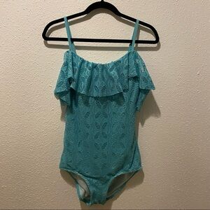 NWT DownEast La Playa Blue Turquoise One-piece Swimsuit Sz. SMALL